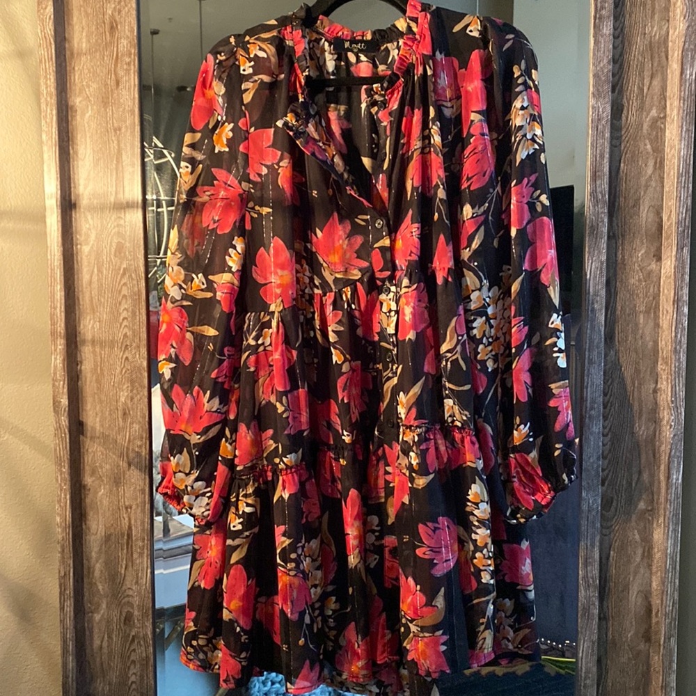 Floral/Gold ruffle dress